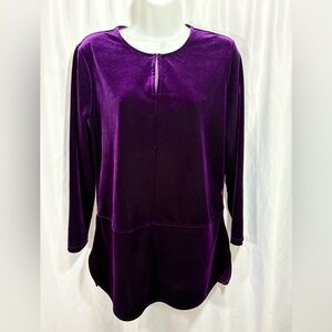 Lauren Ralph Lauren Women's Purple Velvet Keyhole Tunic Top Blouse Sz M Petite